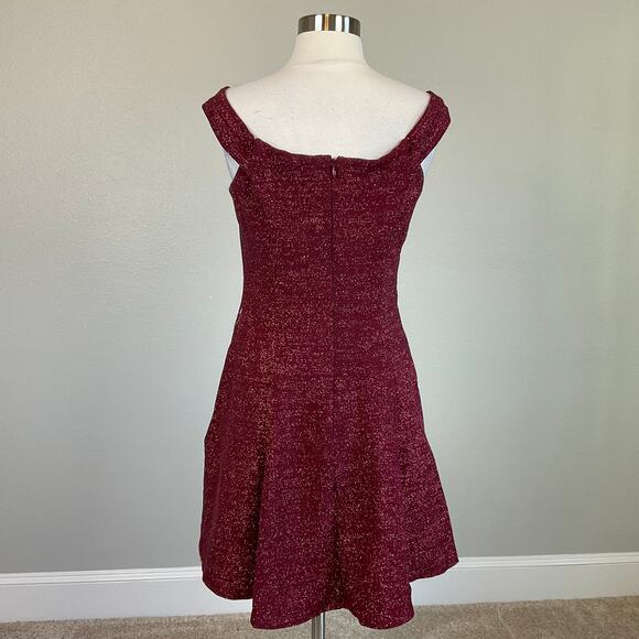 Betsy & Adam Mini Fit and Flare Cocktail Dress Sparkly Burgundy Red Size 10 - Picture 4 of 11